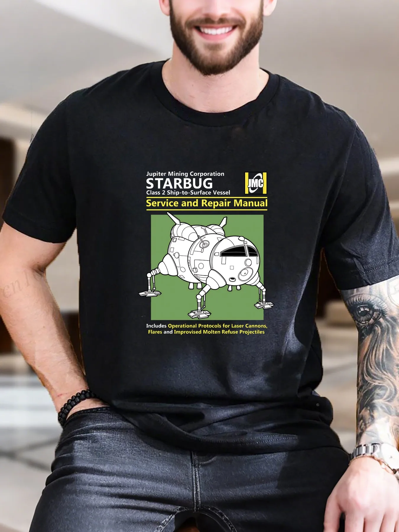 

New Arrival Fashion Men's Spaceship Print Cotton T-Shirt Cartoon Astronaut Cool Graphic Tee Breathable Soft Pure Cotton Comfortable