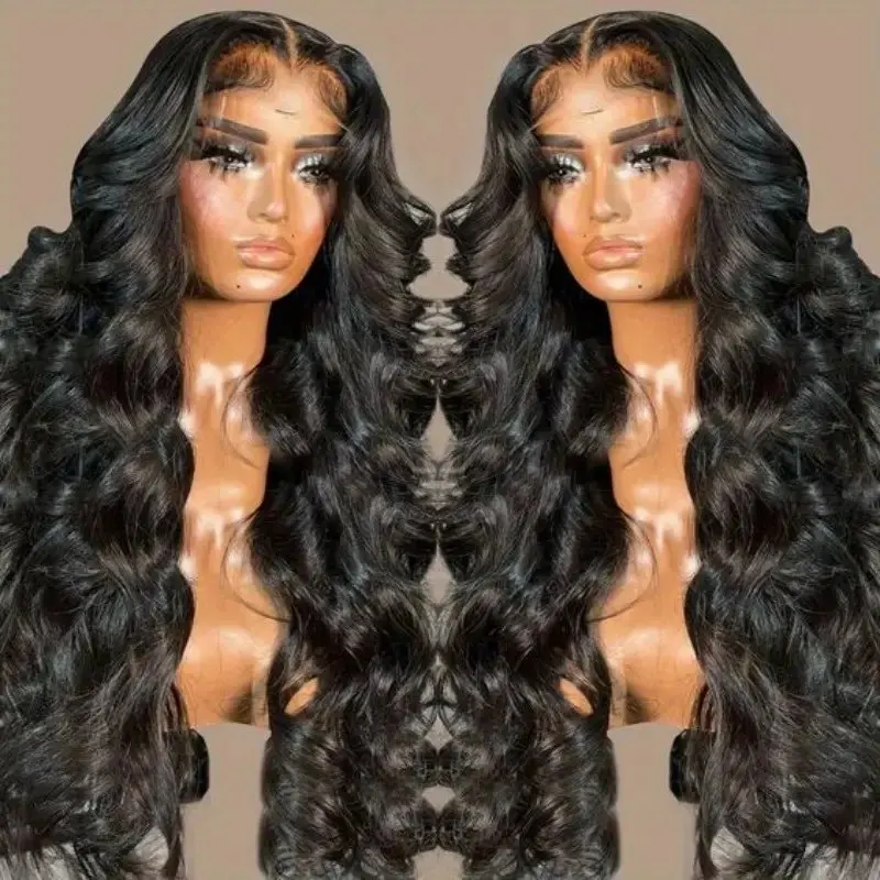 Natural Black Transparent Brazilian Glueless Wig 42 Inch 13X4 Lace Frontal 5x5 Human Hair Wigs Body Wave 150 Density