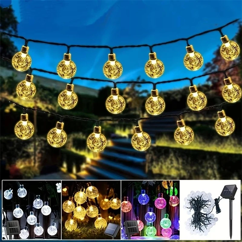 20/50/100 LED Solar Crystal Globe LED String Lights 8 Lighting Modes Fairy Light Christmas Garland for Garden Party Decor Light