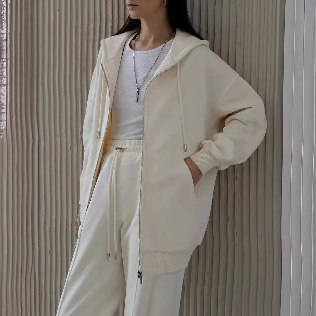 

Women's 2025 New Collection: Casual and Comfortable 100% Air-layer Cottons Zippered Hooded Sweatshirt Straight-leg Pants