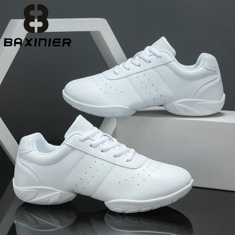 BAXINIER Girls White Dance Sneakers Kids Cheer Tennis Training Shoes Youth Competition Lightweight Cushioned Support