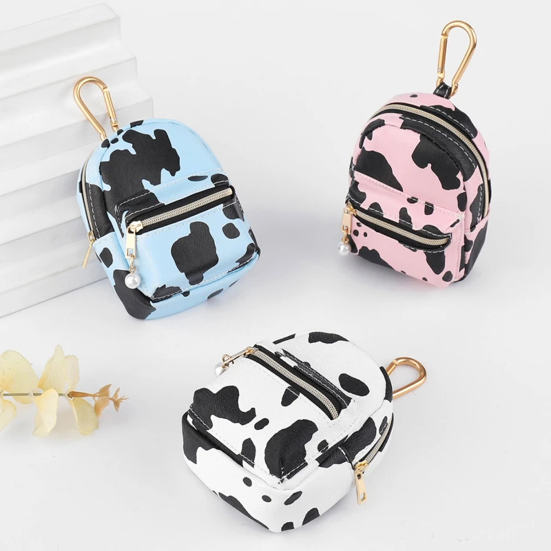 Cute Cow Pattern Coin Purse For Women Girls Card Wallet PU Leather Students Pocket Zipper Key Bag Cartoon Handbags Card Holder