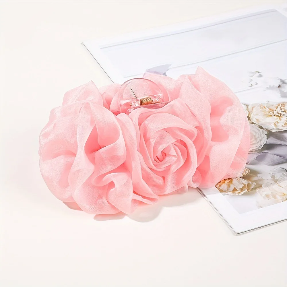 1 Stück Chiffon-Schleifen-Haarspange, für den Hinterkopf, Scheiben-Haarspange, große Haarspange in einfarbiger Ausführung, Haaraccessoire, Stirnband – Detail 6