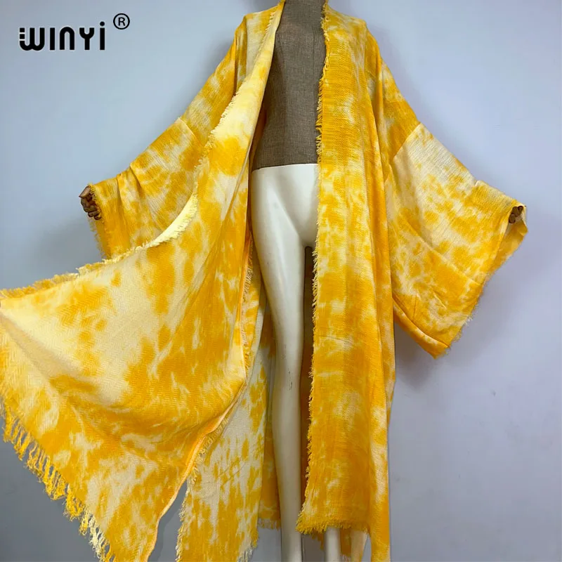 WINYI Europe Beach Cover Ups for Swimwear Women Tie Dye Elegant Kimono Swimsuit Cape Summer Dress 2023 Beachwear Outfits Sales