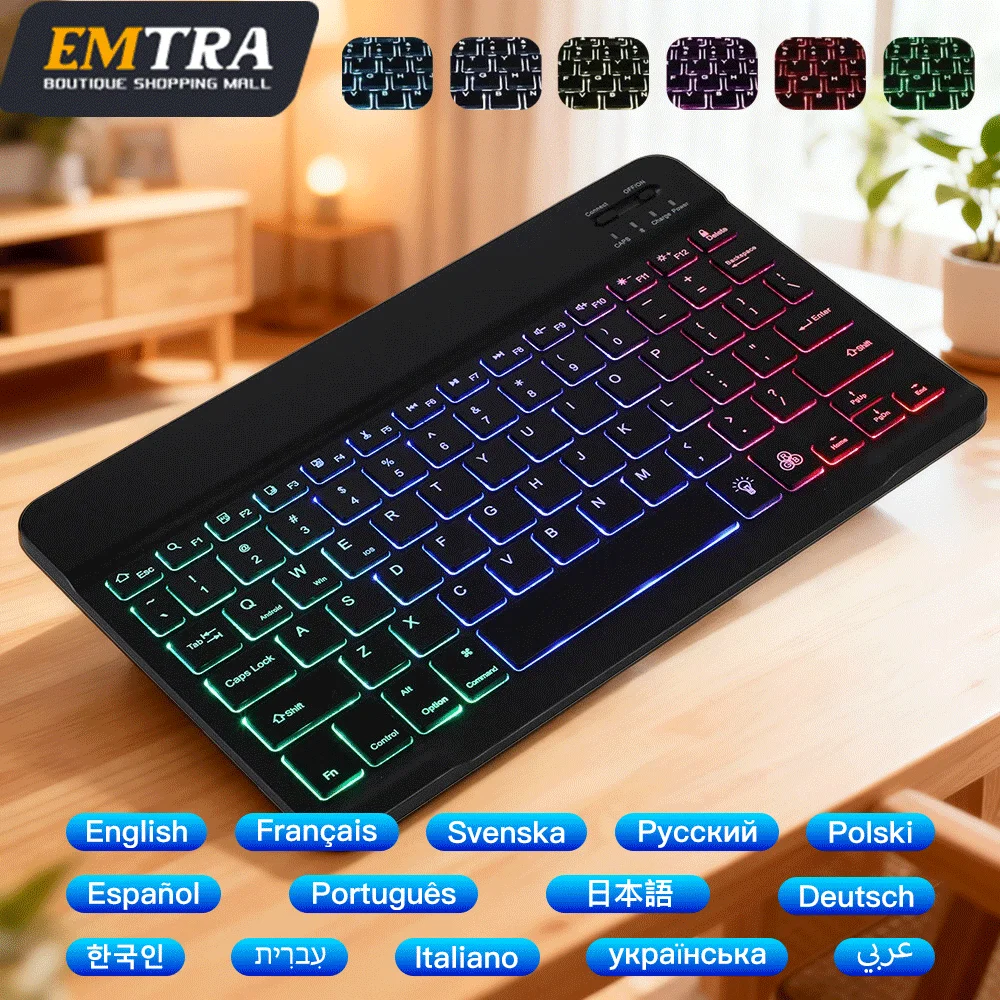 

10in Mini Keyboard For Tablet Android iOS Windows Wireless Keyboard Bluetooth-compatible Rainbow Backlit Keyboard For iPad Phone