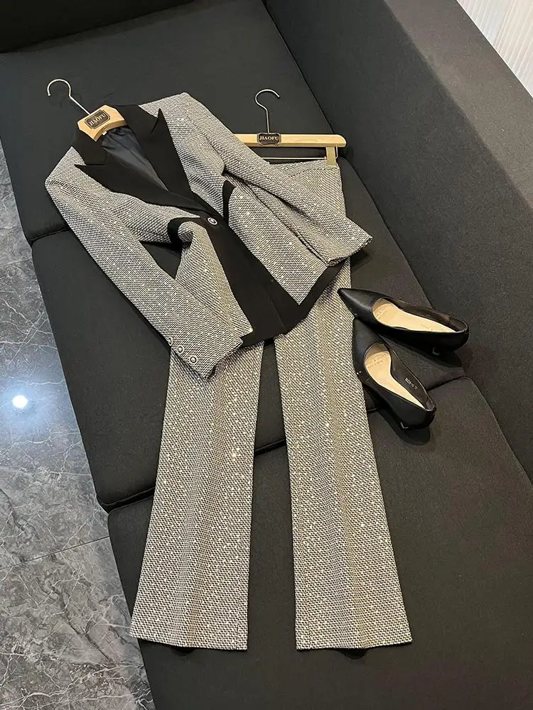 

Quali Station Hot S Celebri Personali с блестками, маленький id, цветной костюм, брюки, комплект из двух предметов, A65, женская мода