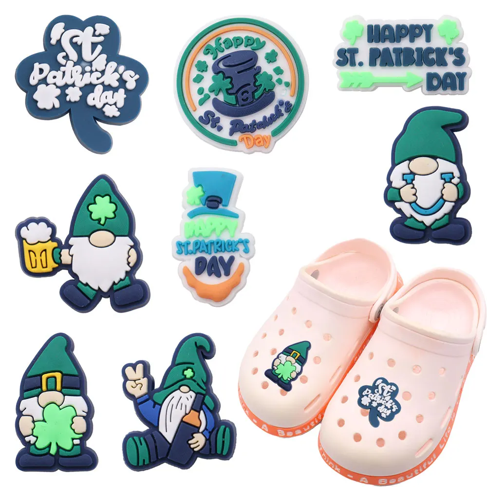 Good Quality 1-8pcs Shoe Charms Green Festival St. Patrick's Day Accessories PVC Shoes Ornament For Children Present