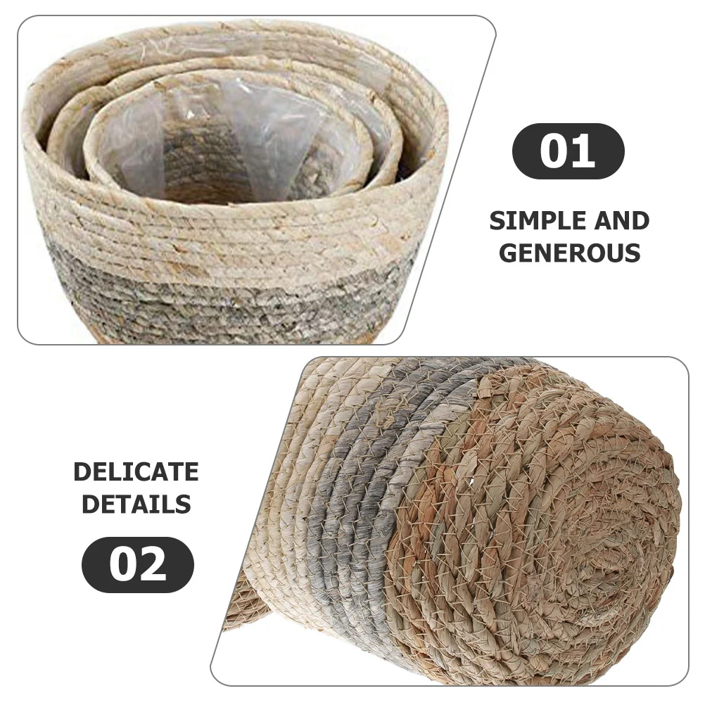

3Pcs Flower Planter Basket Woven Design for Indoor Plants Decorative Plant Pot Holder Simple Rustic Home Decoration Accessory