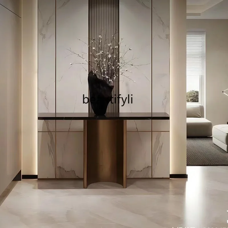 

Light luxury rock slab entrance table Modern simple living room entrance door Stainless steel entrance table against the wall857