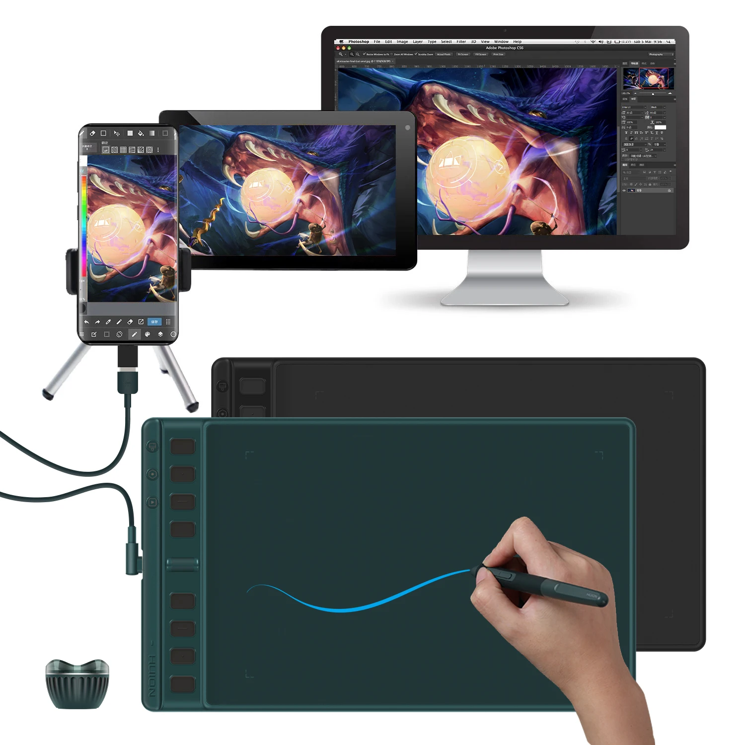 Professional 8192 Drawing Tablet Pen Graphic Tablets Portable Digital Design Tablet with Battery-free Stylus H951P