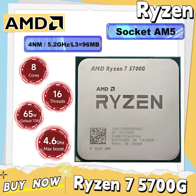 AMD Ryzen 7 5700G Nuevo Procesador AMD R7 5700G CPU 4.6GHz 8 Núcleos 16 Hilos 16MB Caché L3 Socket AM4 Sin Embalaje