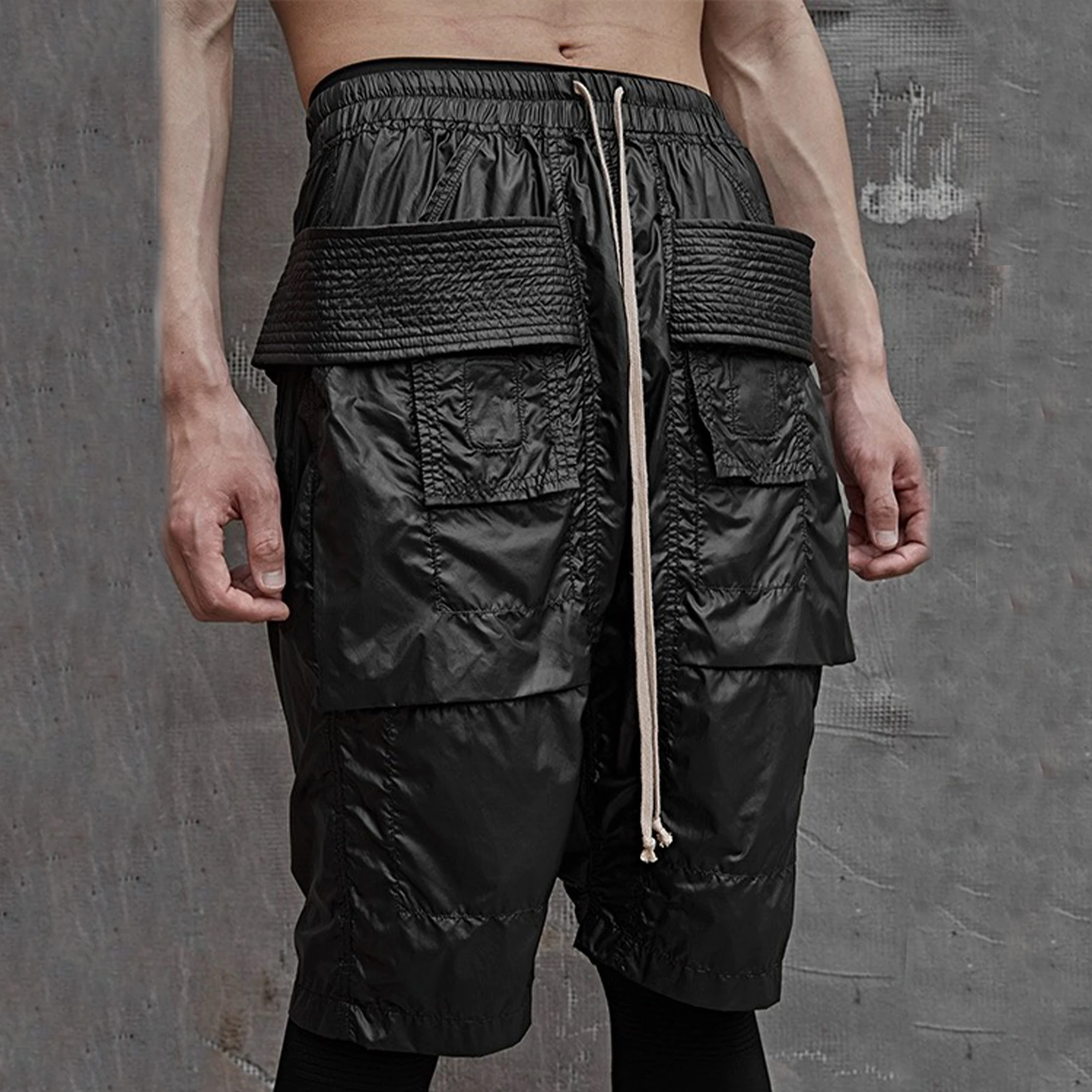 NIGO-Calça masculina retrô com cordão, shorts pretos finos, roupa de trabalho High Street nigo8794, primavera e verão