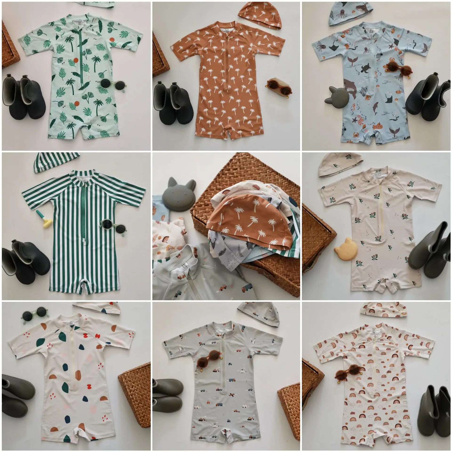 

Детский цельный купальник в корейском стиле INS, купальник с мультяшным рисунком, защита от солнца