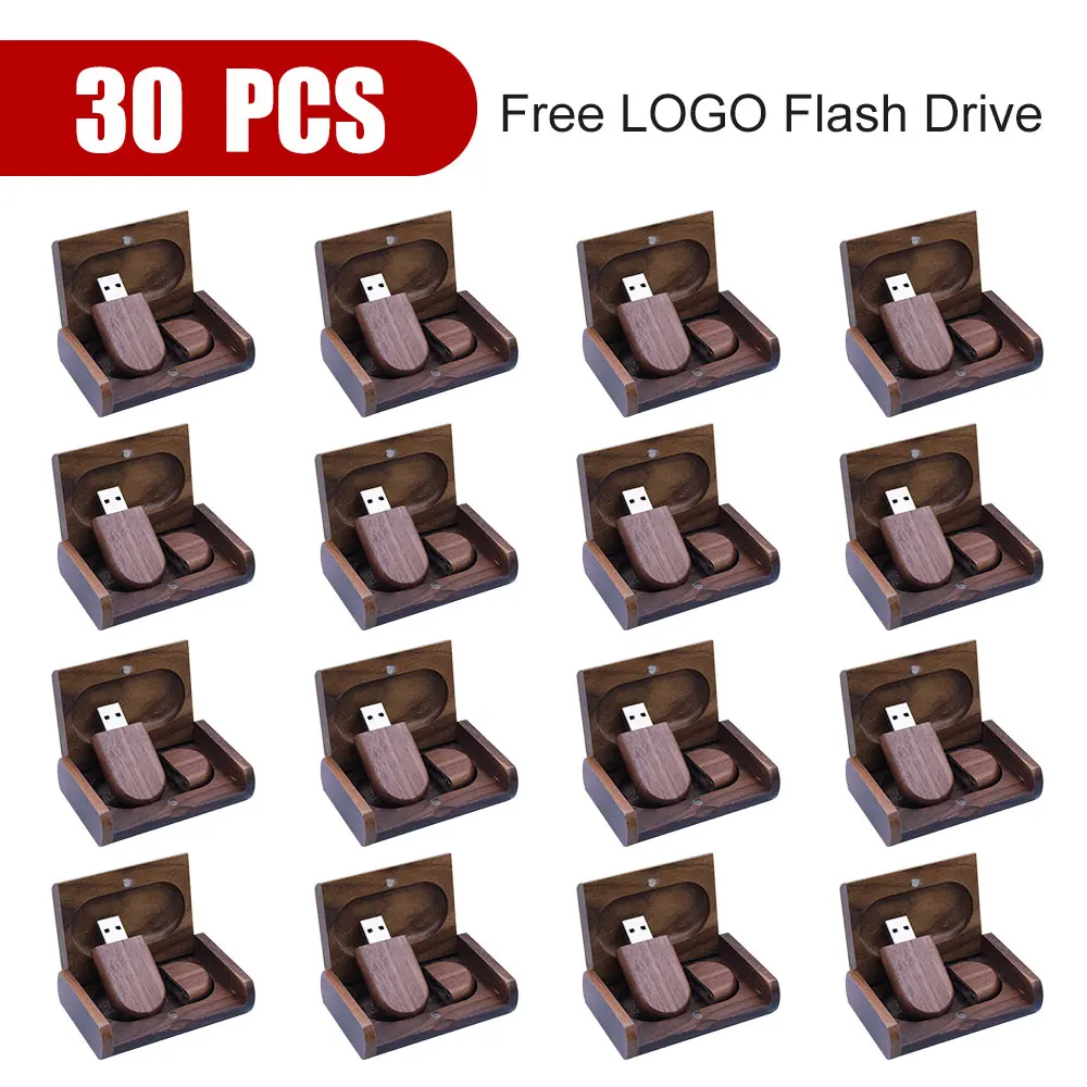 30pcs free logo Natural Wood bamboo USB+Box 2.0 Flash Drive wooden pendrive 4G 16GB 32GB 64GB Creative Photography Business Gift