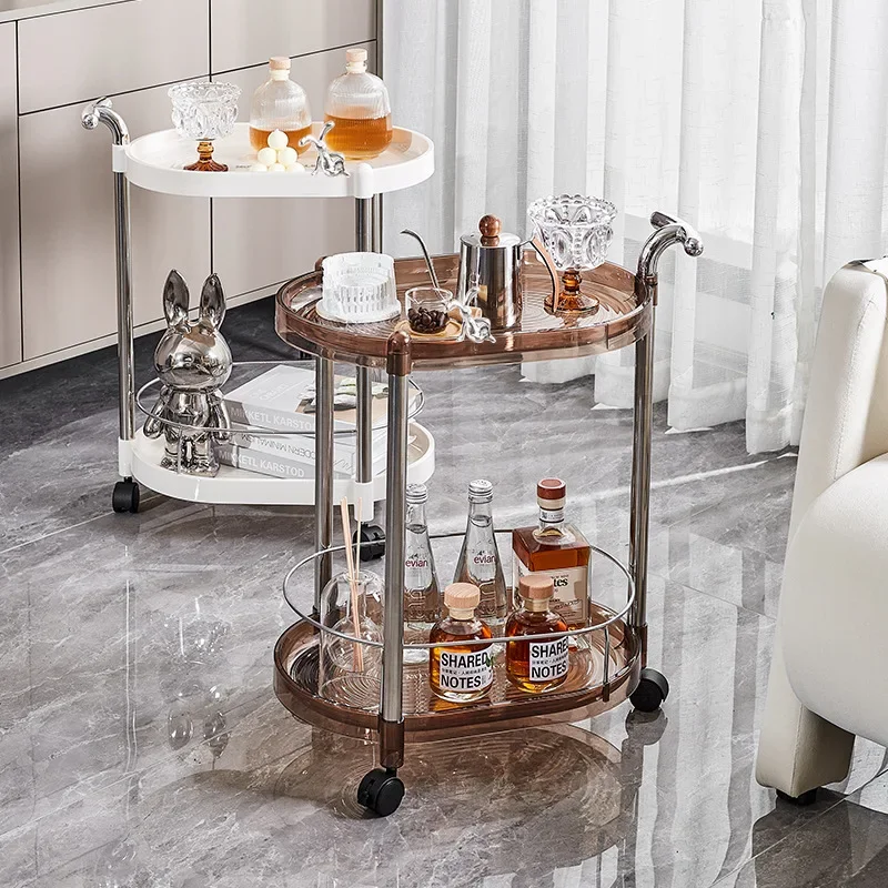 Rak penyimpanan lantai multifungsi mewah ringan dengan rak bergerak dua tingkat, meja teh di samping tempat tidur, kereta makanan.