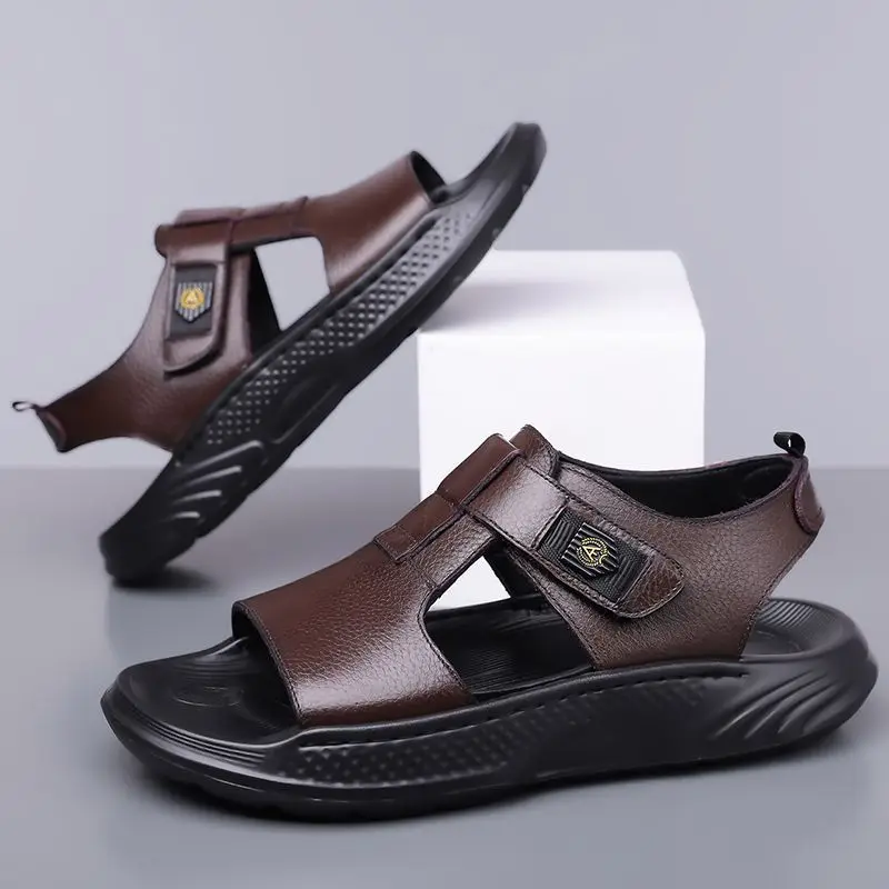 

Summer Genuine Leather Men's Sandals Fashion Anti Slip Leather Shoes Comfortable Soft-soled Sandals Outdoor Vacation Beach Shoes