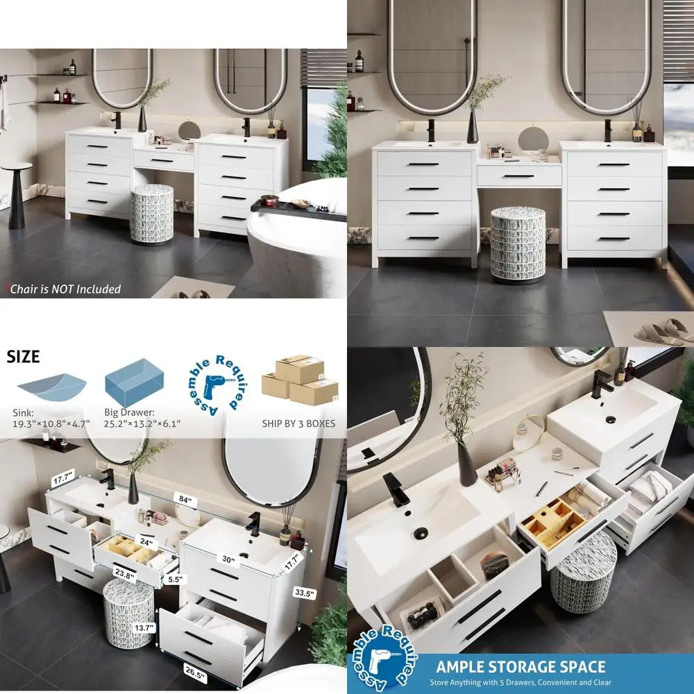 84 Inch White Bathr… - image