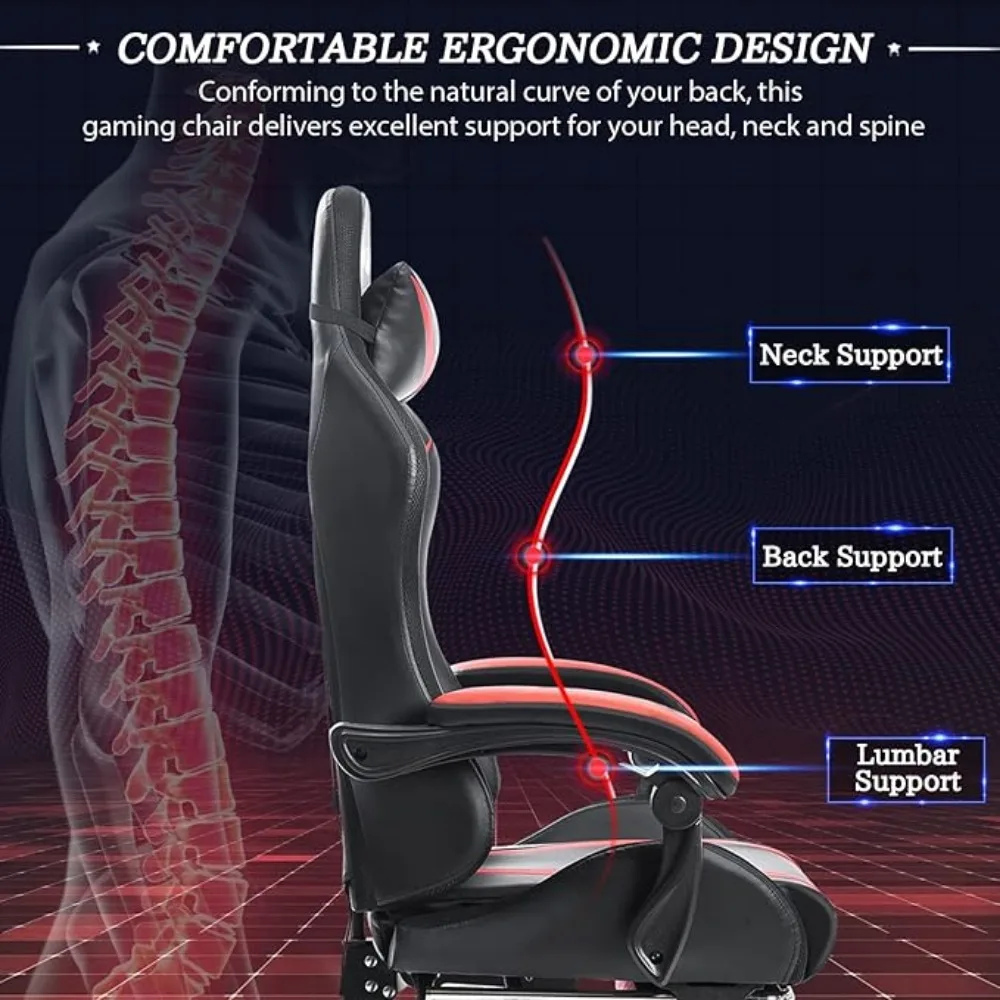 Gaming Chair with Massage and LED RGB Lights Chair with Footrest High Back Video Game Chair with  Linkage Armrest Gaming Chairs image 5