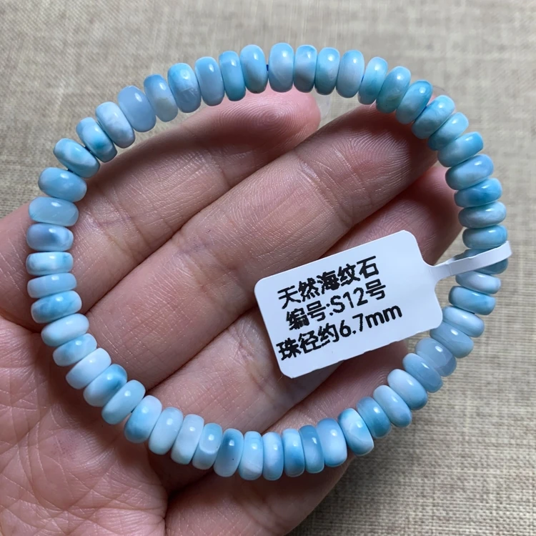 Natural Blue Larimar Gemstone Abacus Beads Bracelet 6.5mm Pattern Jewelry Blue Larimar Women Men AAAAAAA