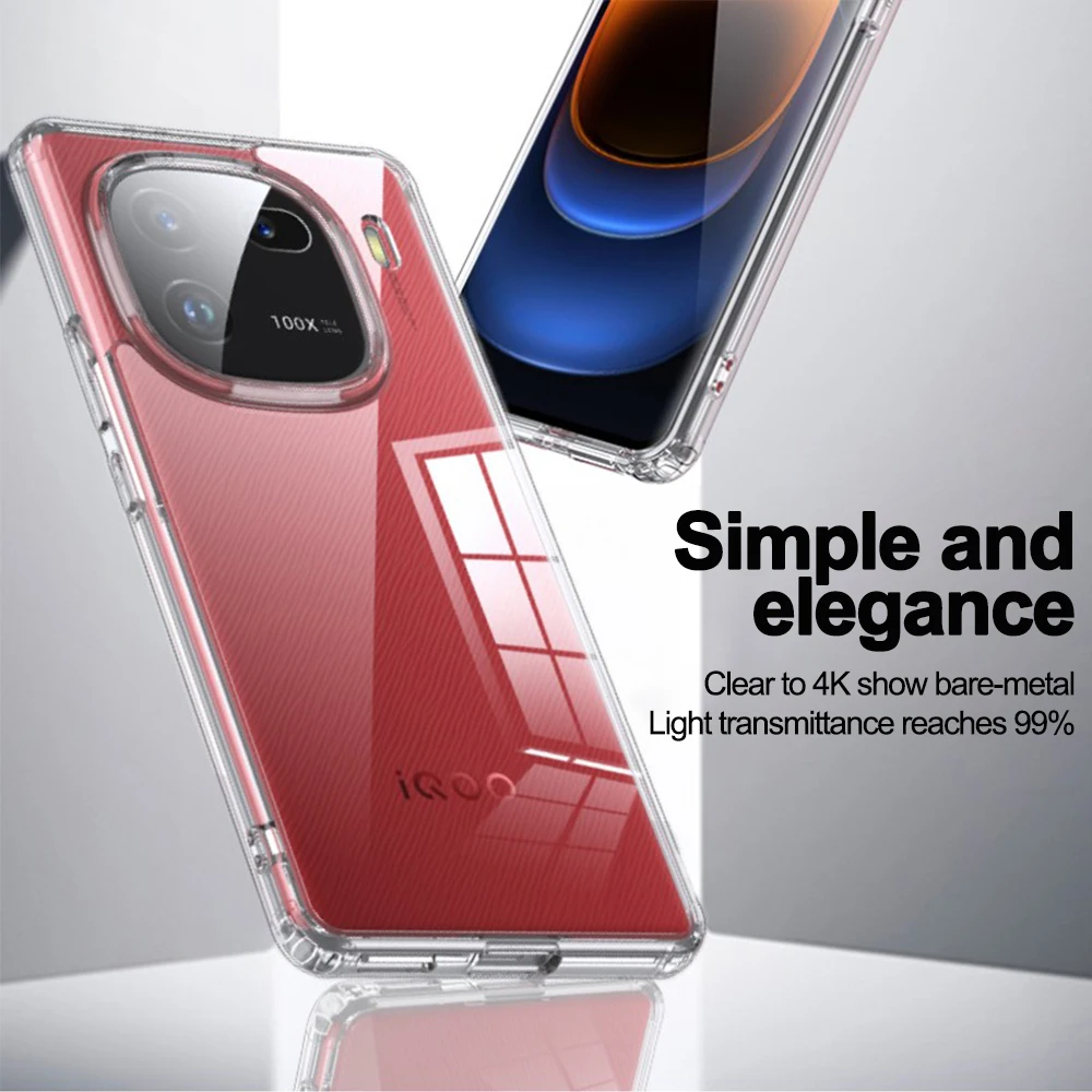 Clear Case for Vivo iQOO 12 5G Back Cover Soft Silicone Frame Anti-Knock Matte Transparent Hard Case for iQOO12 Coque