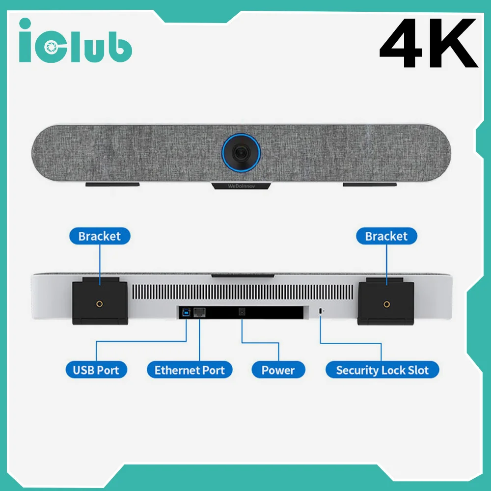 

4K AI Face Track Webcam Plug And Play All in One Video Conference Webcam with Speaker Wireless Soundbar Microphone and Speakers