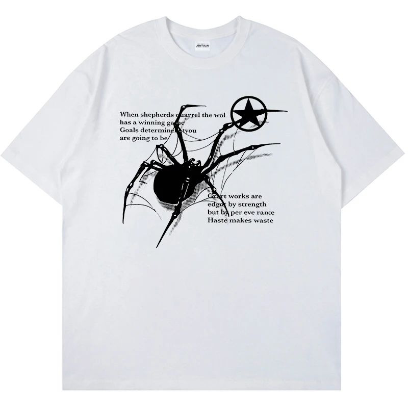 Harajuku Men's Streetwear Spider Graphic Acubi Summer Short Cotton Sleeve T-Shirt Grunge Aesthetic Oversized Tops Y2K Clothes