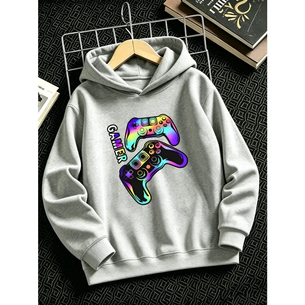 Boys Girls Casual Hoodie Neon Rainbow Gamepad Graphic Print Soft Comfortable Fashion Hooded Pullover