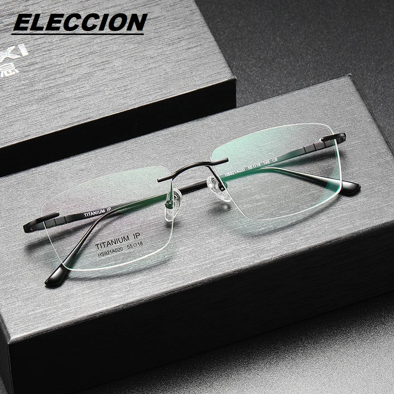 ELECCION Rimless Eyeglass Frames for Men 2024 New European Design Square Rimless Prescription Eyeglasses Eyewear Frame for Women