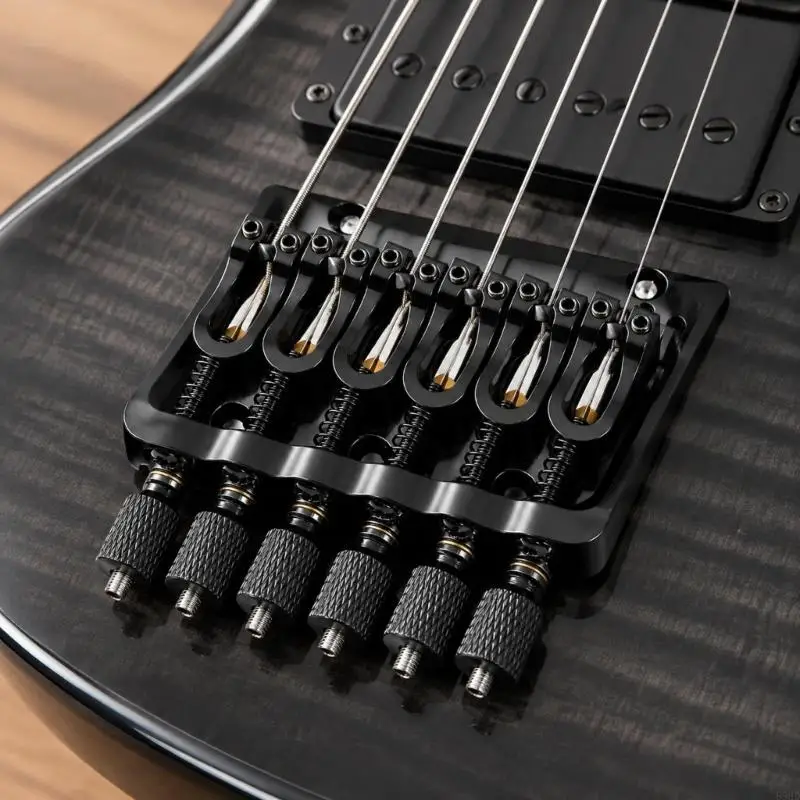 6-String Headless Electric Guitar Bridge with Six Adjustable Saddles, Thrust-Bearing Nut, Black Electroplated Finish, Hexes 69HD
