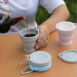 Mini taza plegable retráctil de silicona, taza portátil de viaje al aire libre, café, taza telescópica con tapa, 180ml