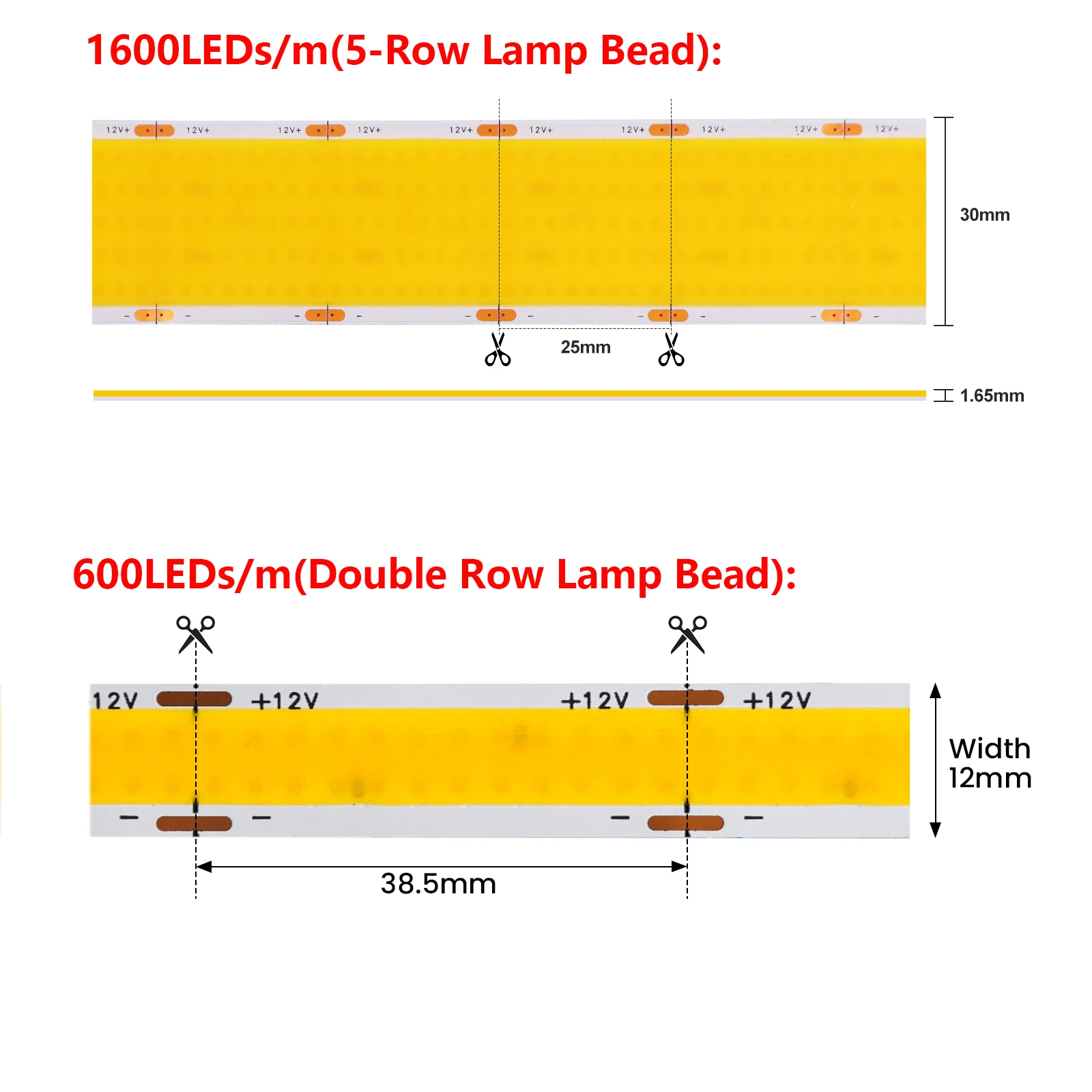 Ultra Bright COB LED Strip 12V 24V 600LEDs/m 1600LEDs/m High Density LED COB Strip White/Natural White/Warm White LED Strip