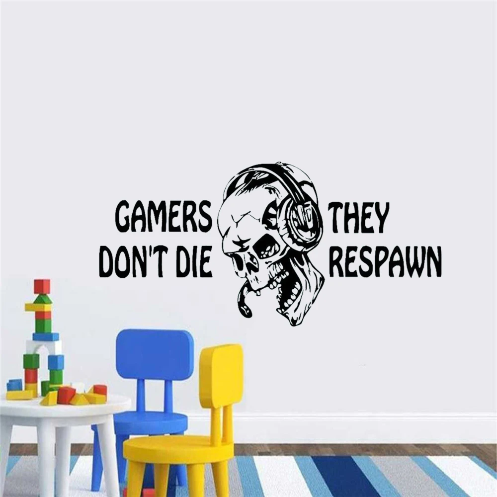 Game Wall Stickers Gamers Dont't Die They Respawn Art Quotes Wall Decal Teen Room Decoration Vinyl Dormitory Paper Wall