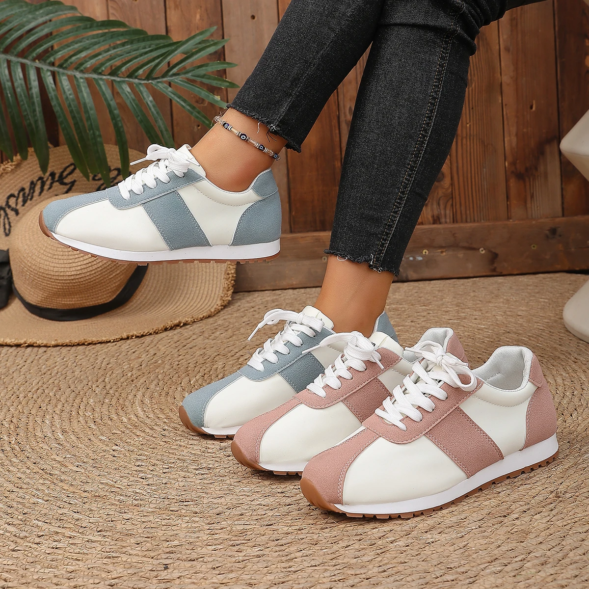 

Женские повседневные кроссовки на шнуровке, в стиле ретро, с цветными вставками, мягкая и удобная плоская подошва, для поездок на работу и повседневной носки