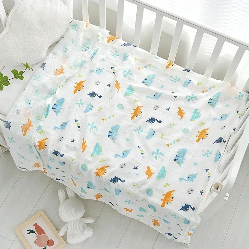 Baby Bath Towel Cute Soft Two Layer Gauze Infant Stroller Cover Baby Muslin Swaddle Wrap Cotton Beach Shower Blanket 120x110cm