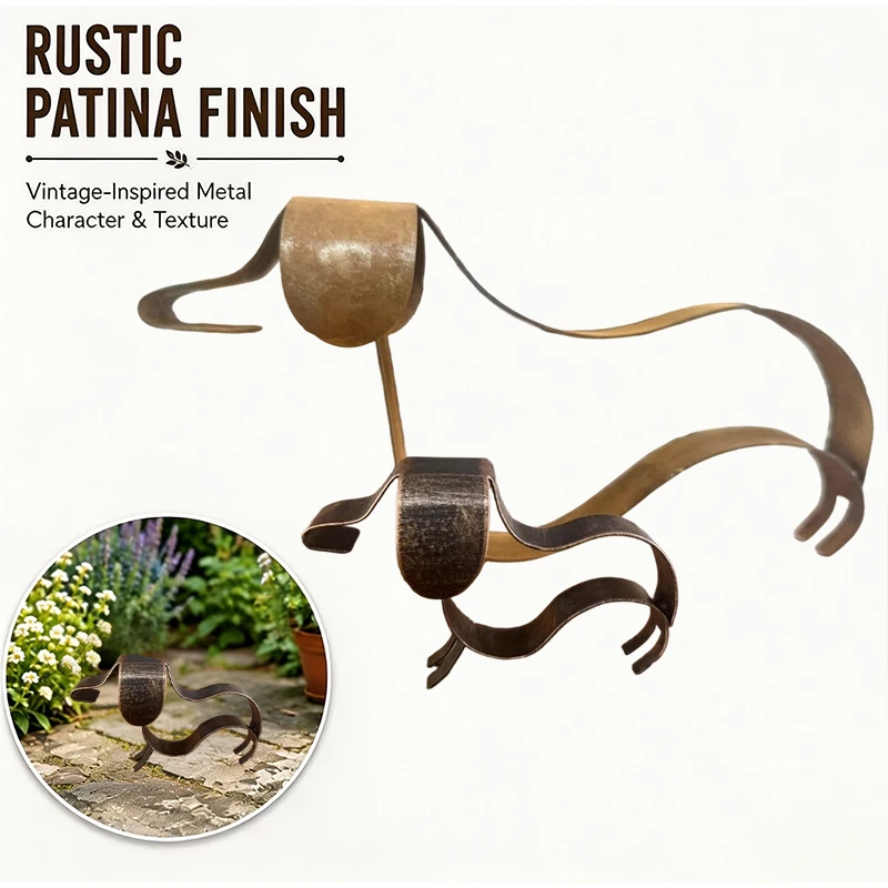 Rustic Metal Dachshund Sculpture Handcrafted Steel Dog Statue for Garden Patio Farmhouse Decor Vintage Indoor Outdoor Art Decor