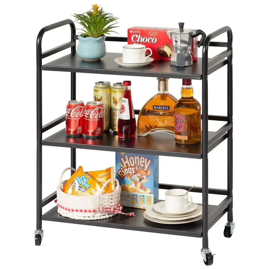

3 Tier Metal Utility Multipurpose Rolling Cart,Large Capacity Heavy Duty Cart with Lockable Wheels Rolling Cart with 2 Lockable