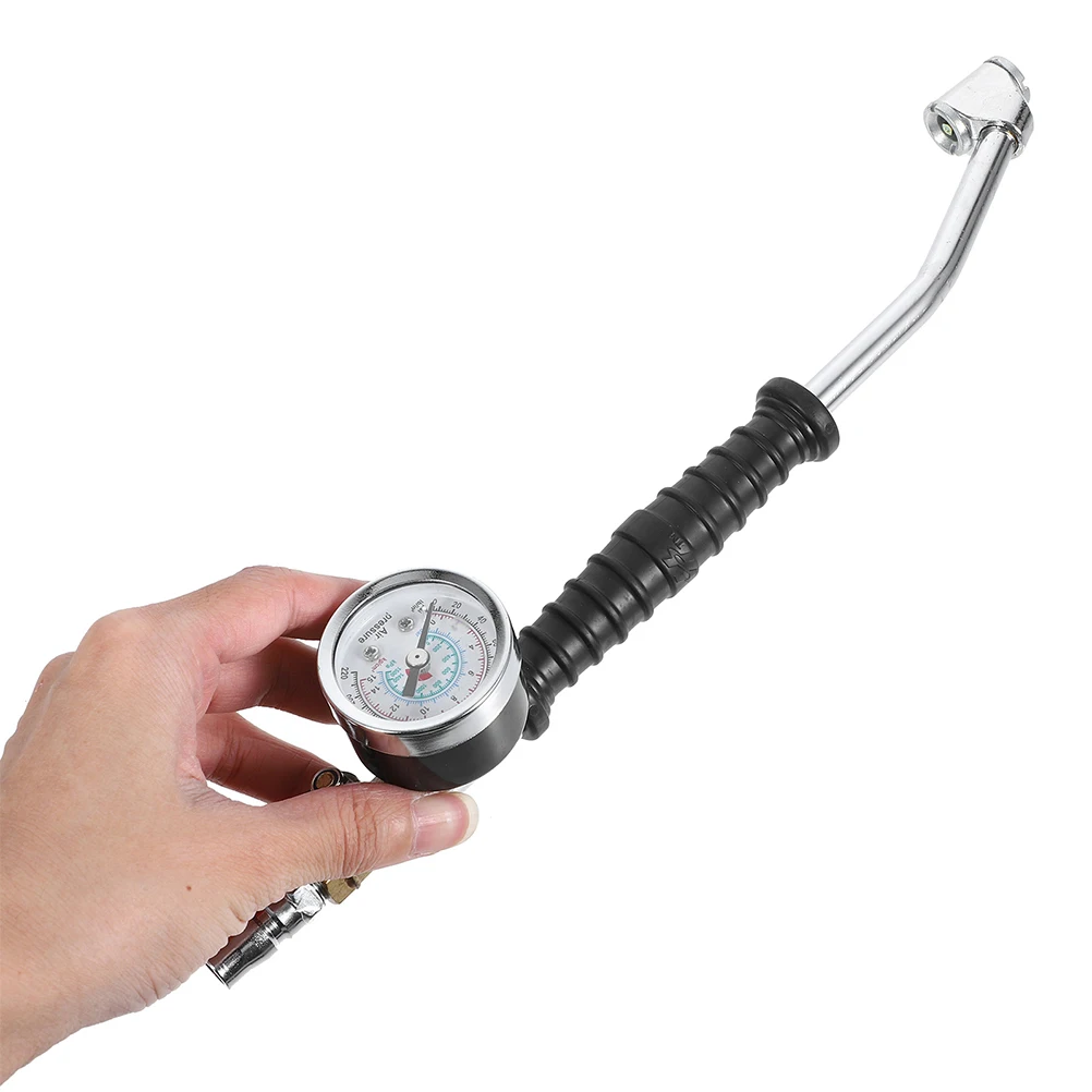 

2Pcs Truck Tire Inflator Pressure Gauge Extended Air Chuck Nozzle Quick Connect Tire Air Gauge Portable Inflator Hose Adapter