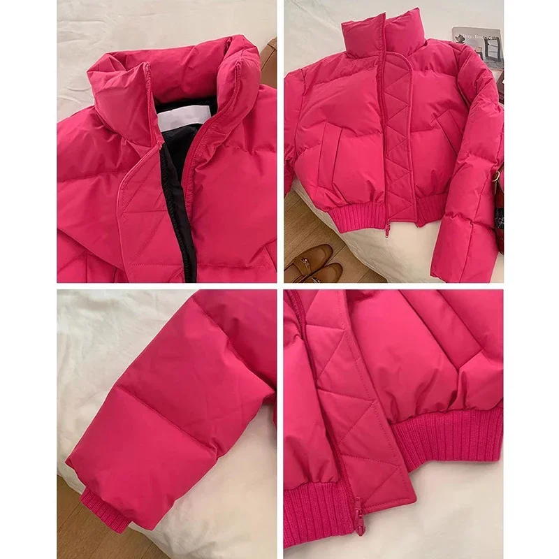 ABRINI Red Women Thicken Cotton-padded Jacket Mock Neck Warm Zipper Down Coat Fall Winter Casual Parkas Thermal Loose Outerwear