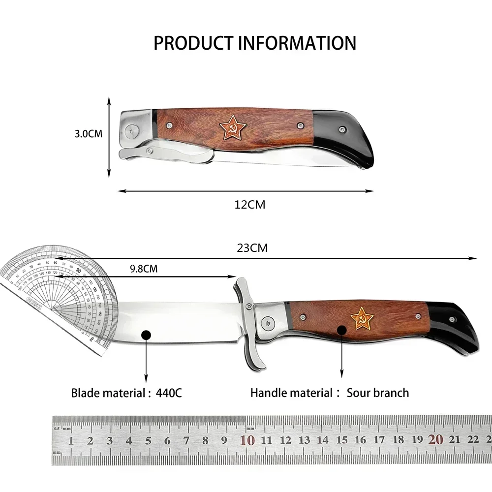 Russian Finka NKVD Military Pocket Folding Knife Outdoor Camping 440C Blade Wood Handle Hunting Camping Hiking Knives