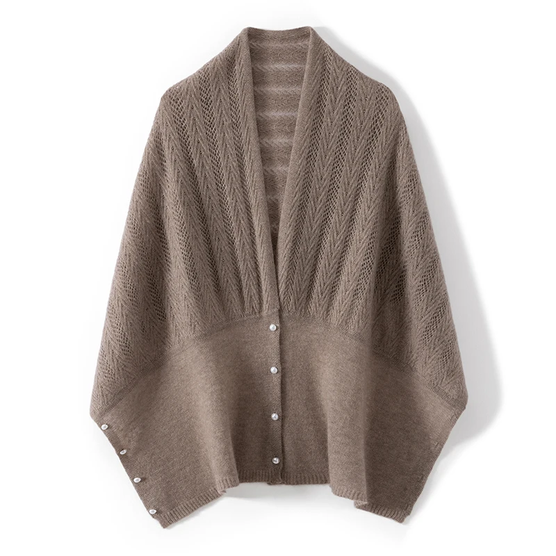 

Women's High-End 100% Pure Cashmere Cardigan Shawl Dual-Use Hollow Thin Knitted Outerwear Multi-Functional Shoulder Scarf