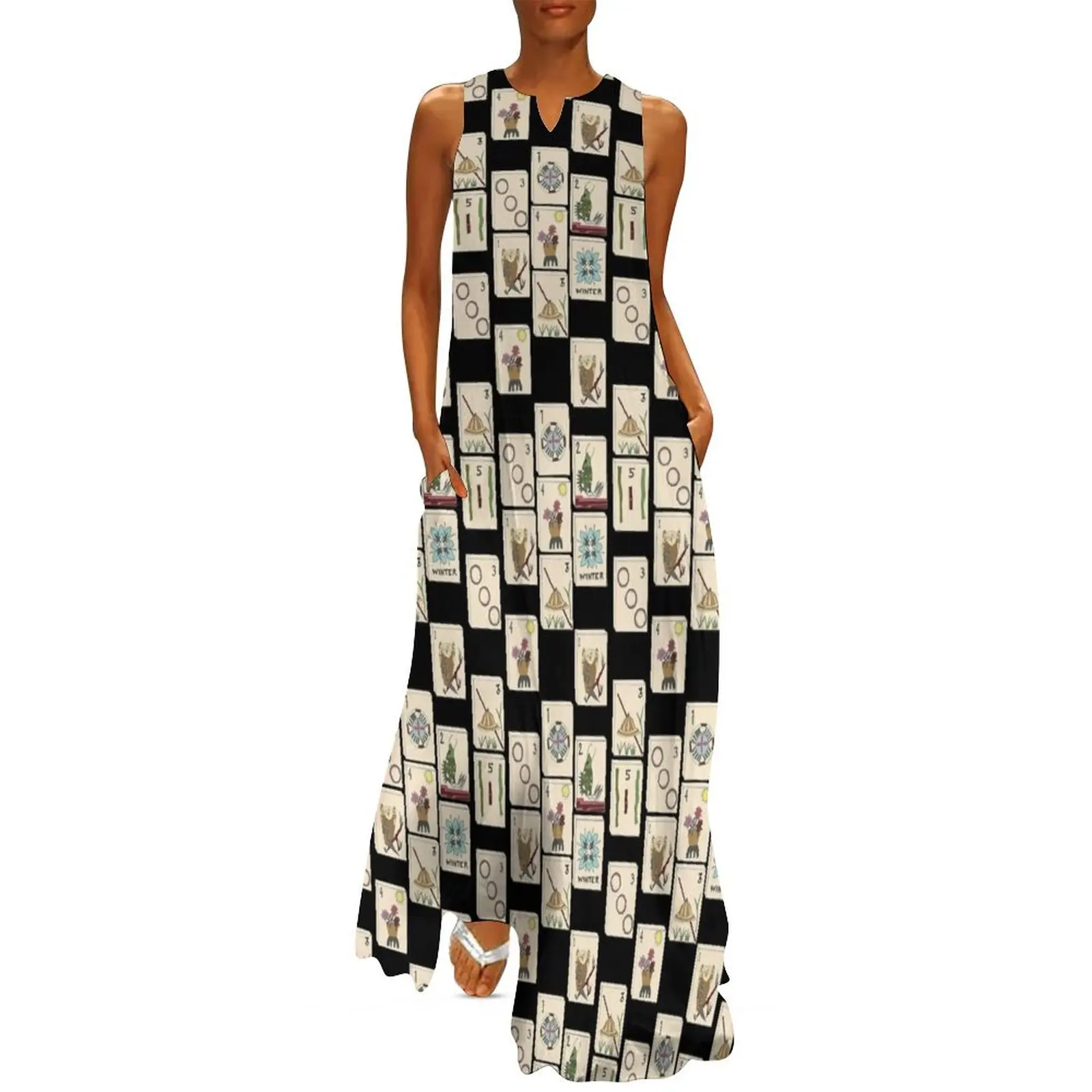 Mahjong Majong Black Tile Pattern Long Dress dresses for woman women's fashion dresses wedding guest dress 2025 Dress