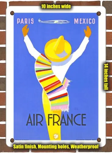 METAL SIGN - 1954 Paris Mexico French Airline - 10x14 Inches