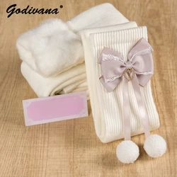 Super Warm New Winter Girls Hairball Thick Fleece Warm Knee Socks Japanese Girls Sweet Lolita Plus Velvet Long Socks Stockings