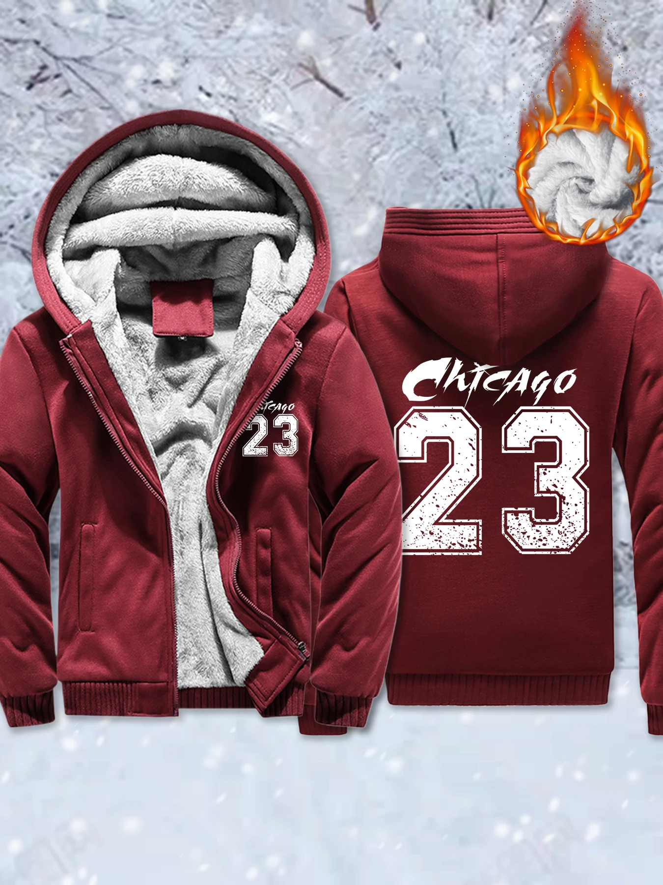 

Usa Chicago Letter 23 Pattern Thicken Coats Man Casual Y2K Zipper Hoodies Camouflage Pocket Jacket Winter Fleece Sportswear