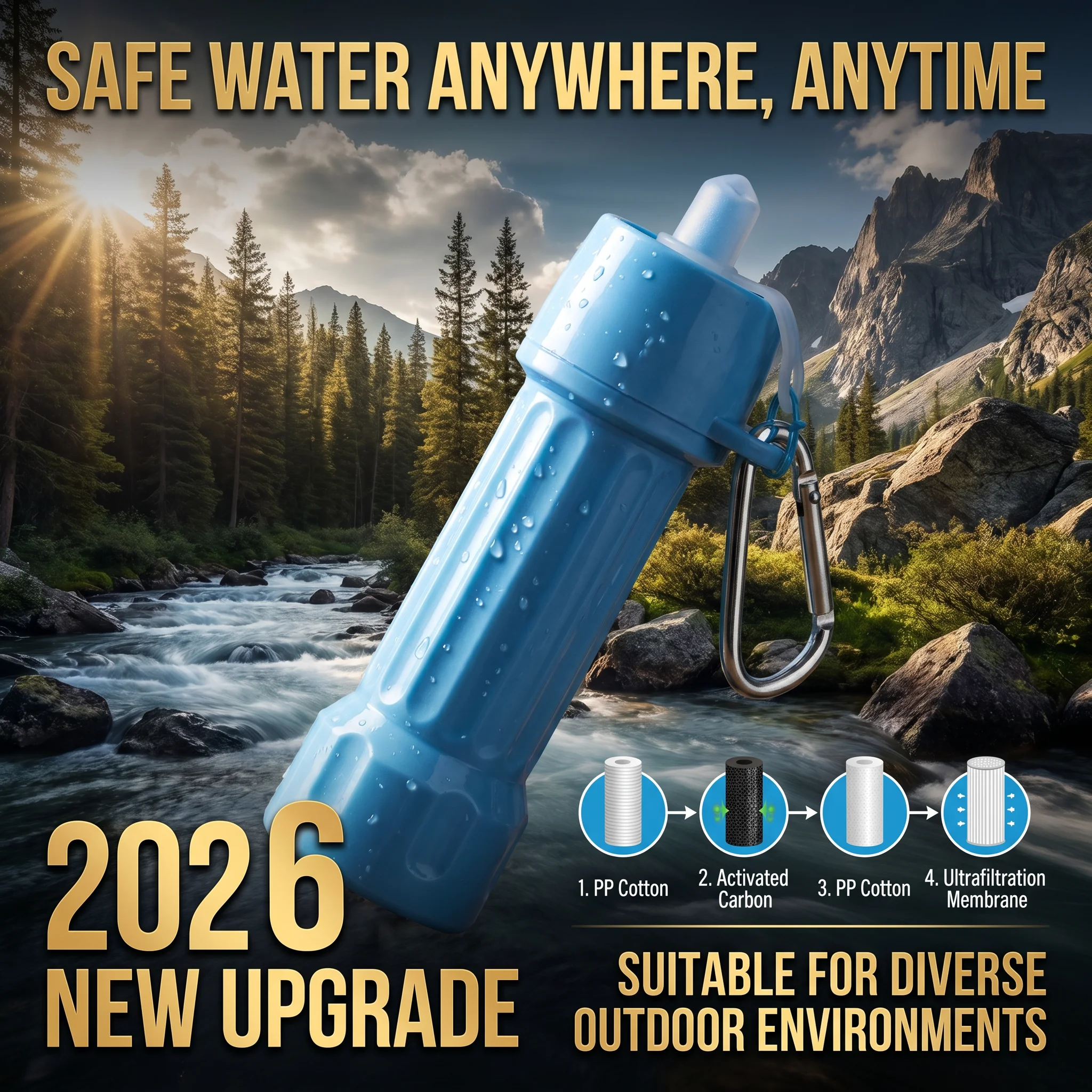 2026 New Upgrade Outdoor Water Filter For Drinking Survival, Portable Water Purifier And Filtration System For Camping, Hiking,