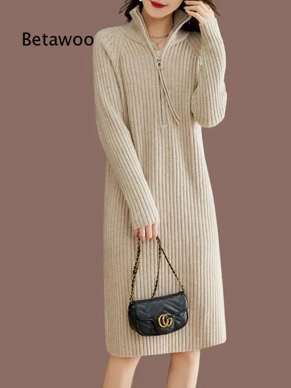 Mid Length Knit Midi Dress Thick Knitted Undergarment For Autumn And Winter Matching Overcoat Elegant Women Dress For Daily Casu