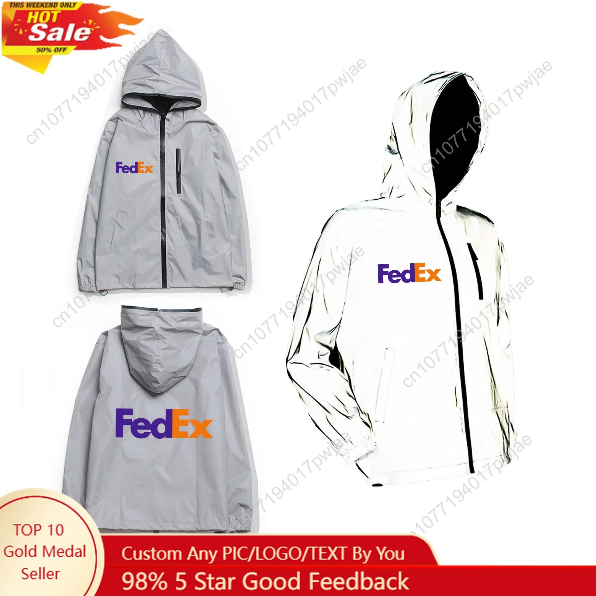 FedEx Printed Pattern Reflective Jacket Mens Womens Coat Hooded Windbreaker Run Pocket Jackets Hiking Zipper Customized Hoodie