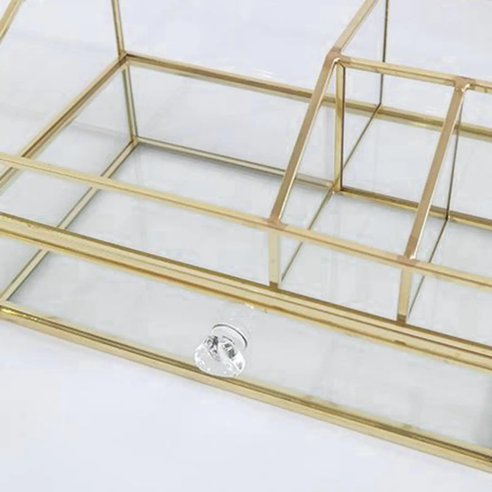 Clear Makeup Storage Case Jewelry Box Gold Metal Frame Large Capacity Glass Organizer for Bathroom Vanity Desktop Decorative