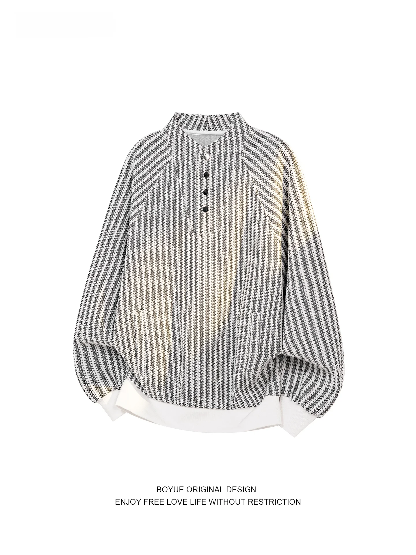 

Boyue Fibone Pattern f High Collar Sweatirt Casual Faionable Men's Clothing Couple Contrast Color Haome Top