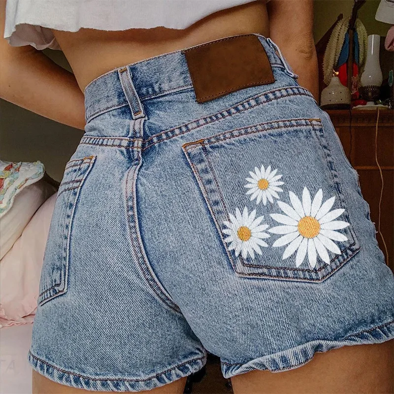 Shorts Vaqueros Vintage para Mujer, con Múltiples Bolsillos y Bordados, Estilo Literario, Combinables con Todo, Pantalones Cortos Casuales de Verano, Populares para Uso Diario